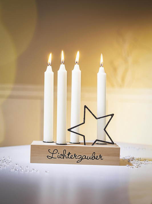 Adventsdeko Holzleiste "Star"mit 4 Kerzen