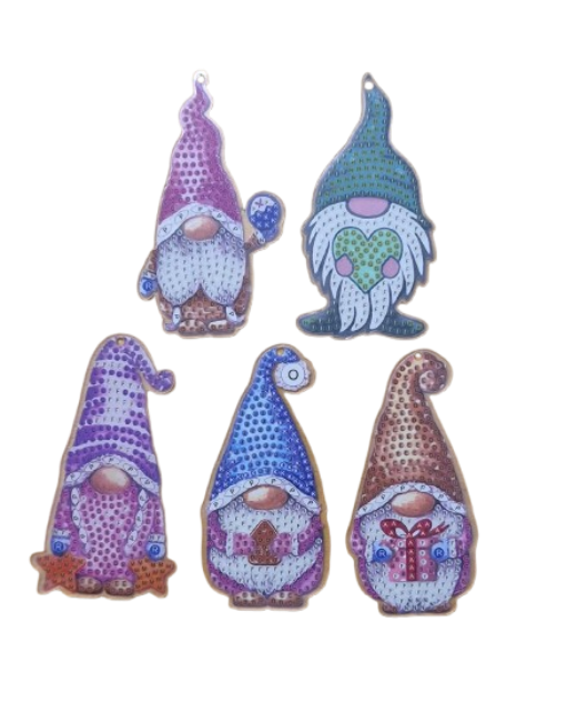 Bastelset Diamond Painting Anhänger "Wichtel Pastell" 5er-Set