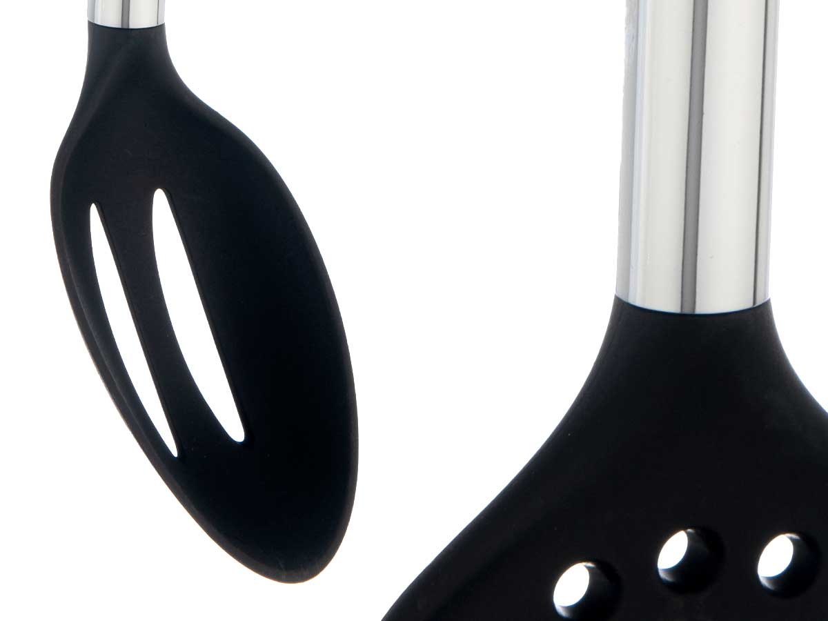 Kochbesteck-Set mit 7 Teilen, schwarz/silber