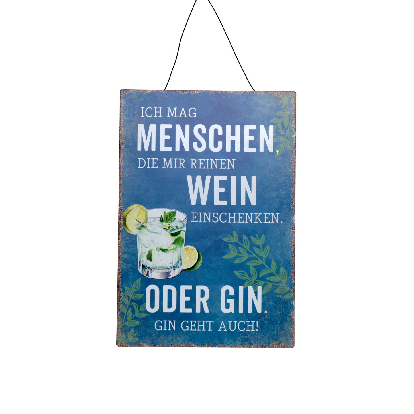Metallschild "Wein oder Gin" (22 x 32 cm)