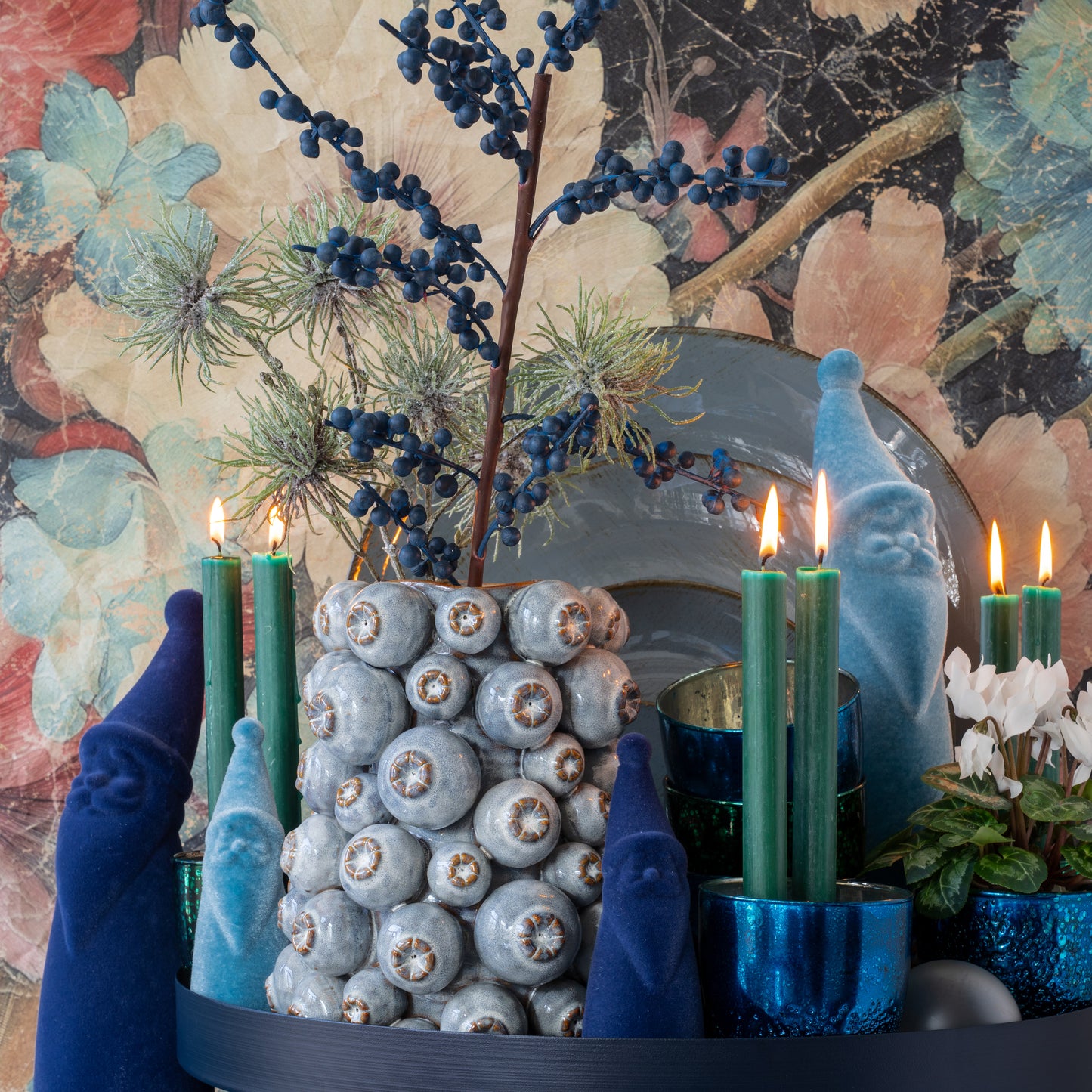 Windlicht, silber-blau (Ø 8 cm)