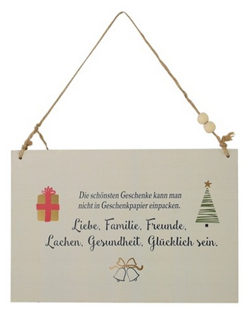 Holzschild mit Spruch "Liebe, Familie, Freunde" (12 x 18 cm)