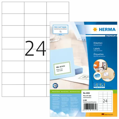 HERMA premium Etiketten A4, 70 x 37 mm, weiss, permanent haftend