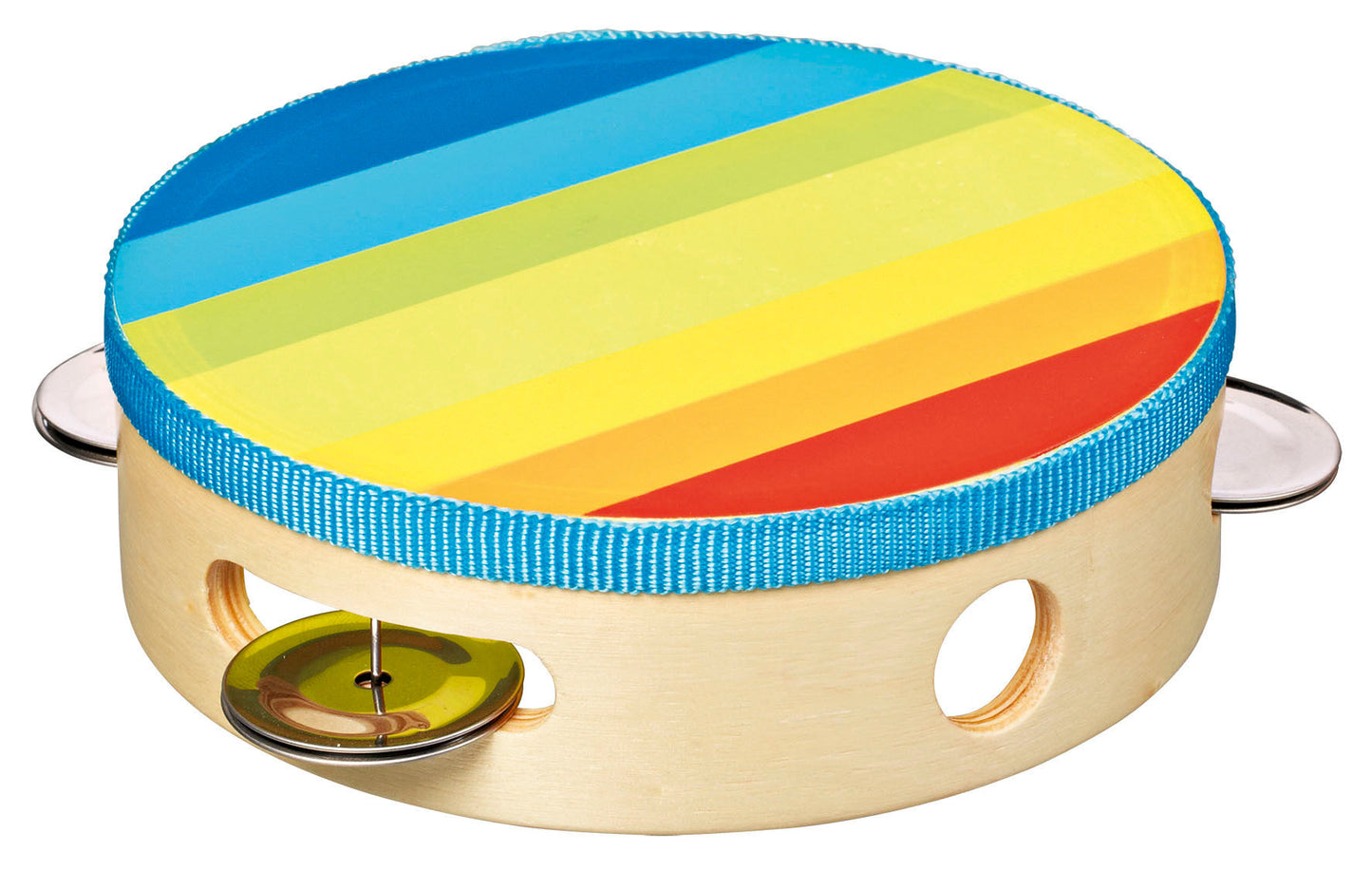 Holz-Instrument TAMBURIN REGENBOGEN mit Schellen in bunt