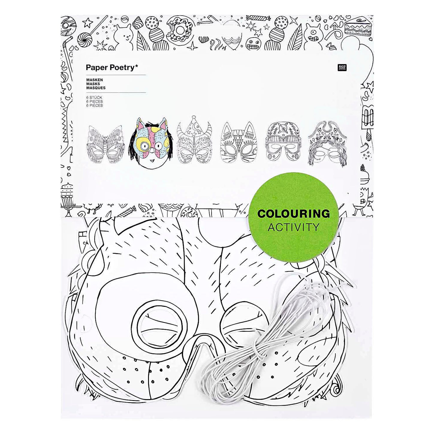 Papp-Masken COLOURING ACTIVITY 6er-Pack zum Ausmalen