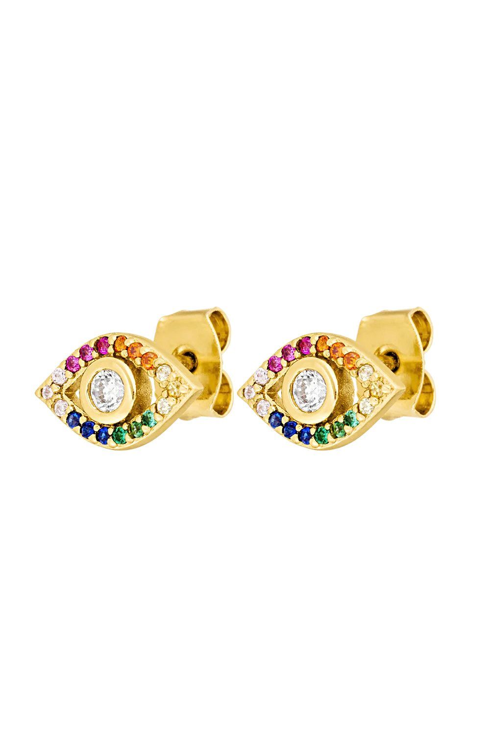 Paul Valentine Ohrringe "Rainbow Evil Eye" Messing, 18K vergoldet