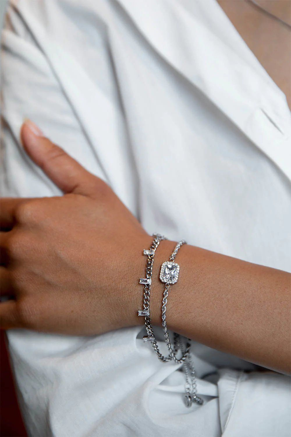 Paul Valentine Armband "Curb Baguette" Edelstahl (Farbe: silber)