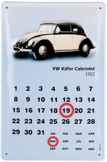 Schild 'Kalender VW Cabrio'