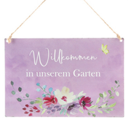 Blechschild "Willkommen in unserem Garten", 21 x 14 cm