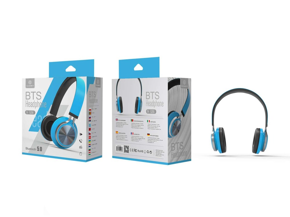 Techancy Bluetooth Over-Ear-Kopfhörer mit Mikrofon, hellblau