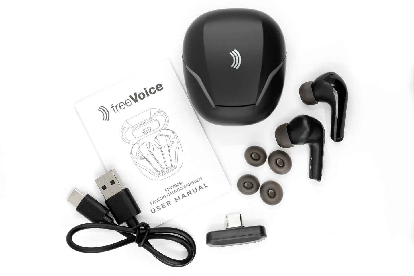 freeVoice Falcon 700 Gaming Earbuds, schwarz (Bluetooth, USB-C)