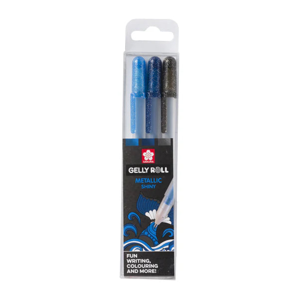 Sakura Gelstifte "Gelly Roll" - 3er-Set (Metallic Ocean: schwarz, blau)