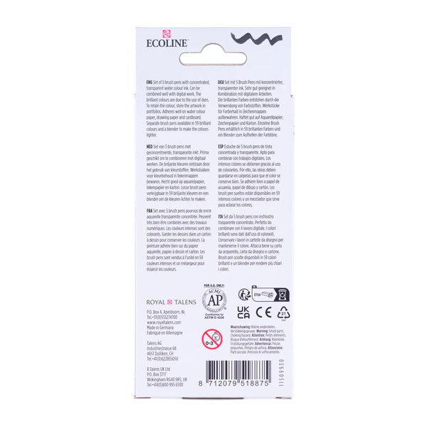 Ecoline Brush Pen - Primärfarben-Set mit 5 Farben