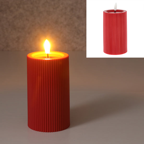 LED-Kerze gerillt, rot (7.5 x 12.5 cm)