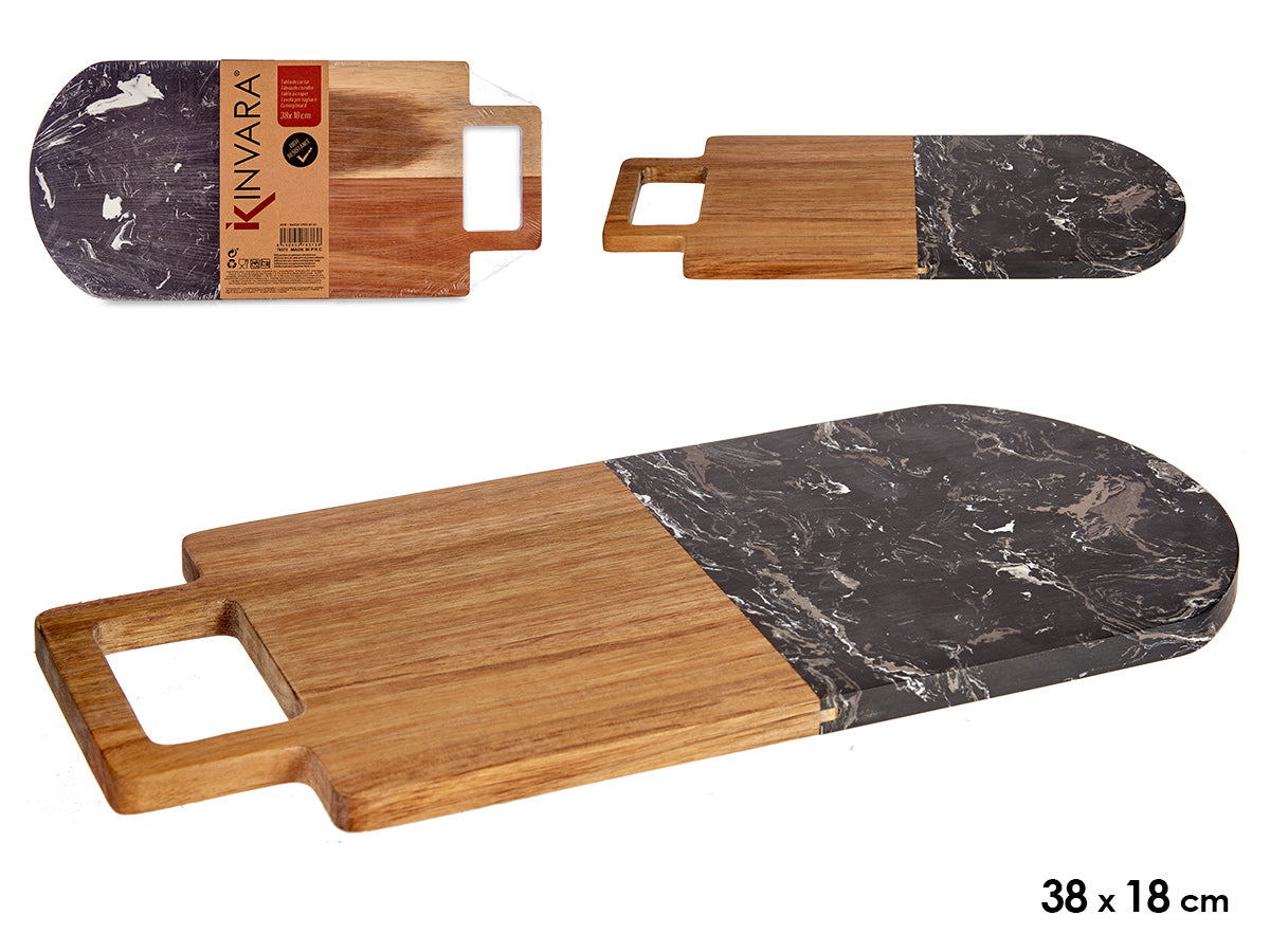 Schneidebrett aus Holz und Marmor (38 x 18 cm)
