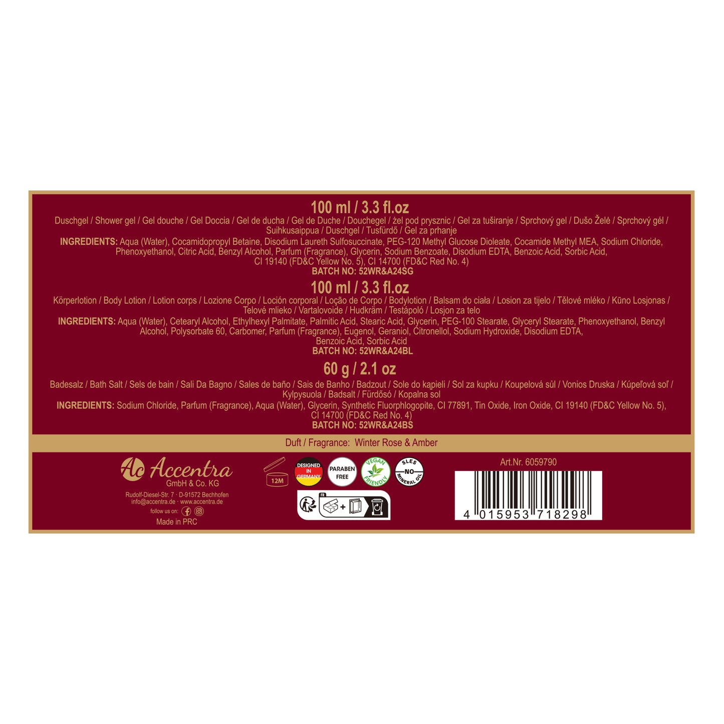 Badeset "Body Luxury" in Geschenkbox, (Duft: Winter Rose & Amber