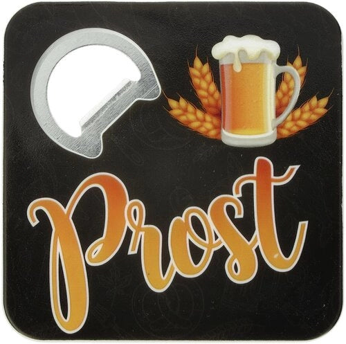 Bierdeckel mit Flaschenöffner, "Prost", aus Metall