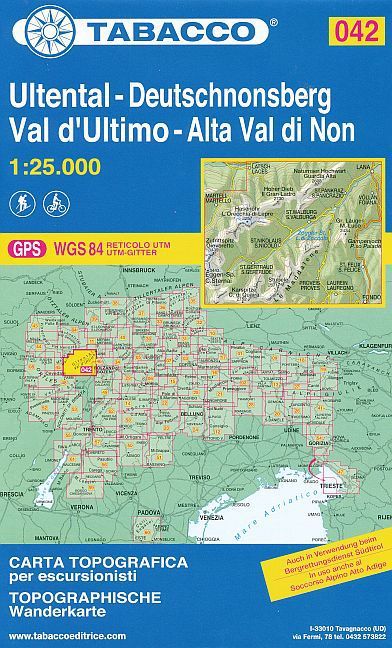 Tabacco topographische Wanderkarte Ultental - Deutschnonsberg. Val d' Ultimo - Alta Val di Non