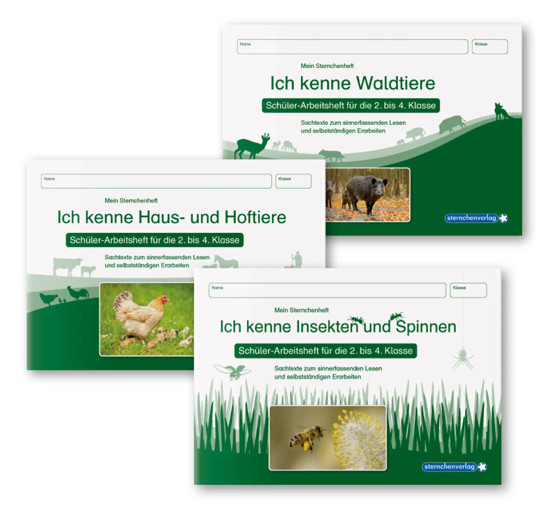 Ich kenne Waldtiere / Haus- und Hoftiere / Insekten und Spinnen - 3 Arbeitshefte im Set für die 2. bis 4. Klasse (Sternchenverlag Gmbh)
