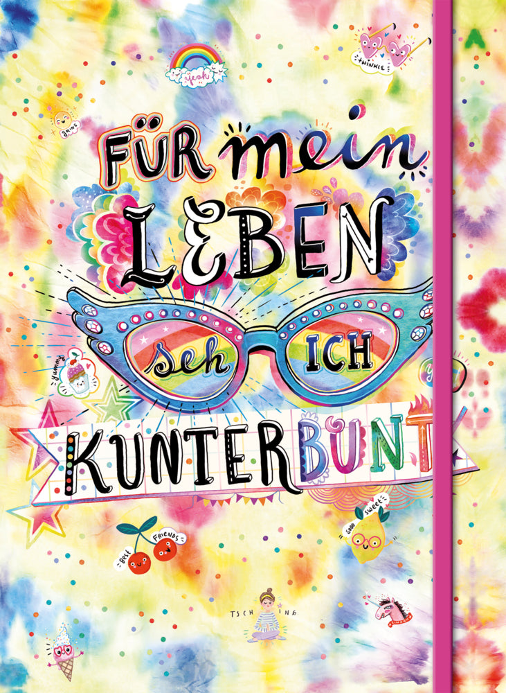 Für mein Leben seh ich kunterbunt (Notizbuch No. 2 Emma Flint). DIN A5 punktkariert mit farbiger Einstecktasche, Lesebändchen und Verschlussgummi (Emma Flint)