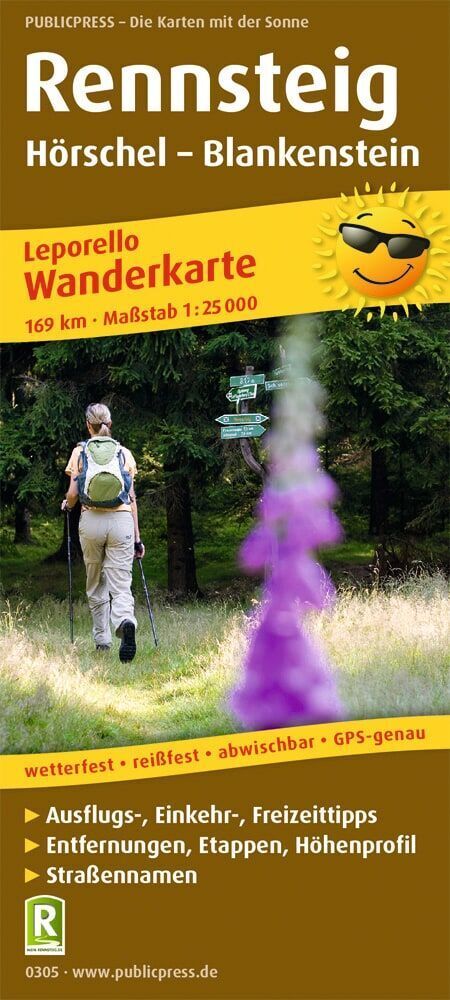 Publicpress Leporello Wanderkarte Rennsteig, Hörschel, Blankenstein 1:25.000
