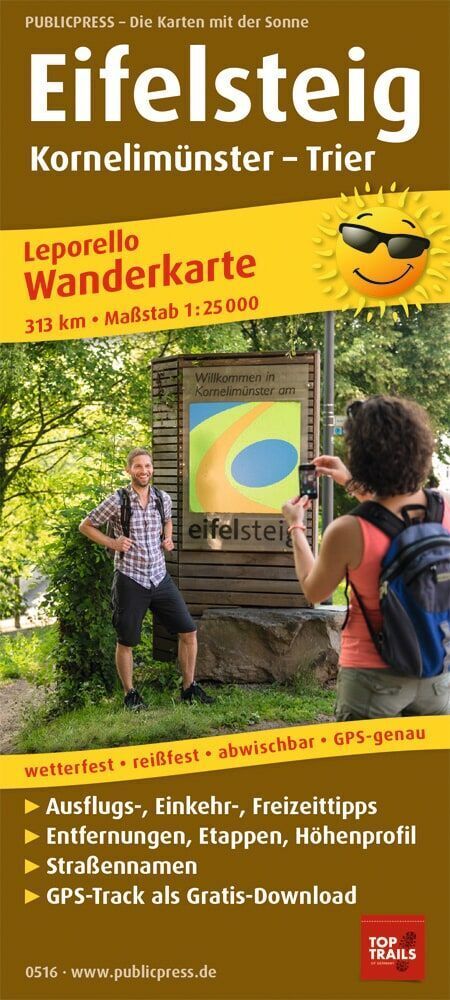 Publicpress Leporello Wanderkarte Eifelsteig, Kornelimünster, Trier 1:25.000