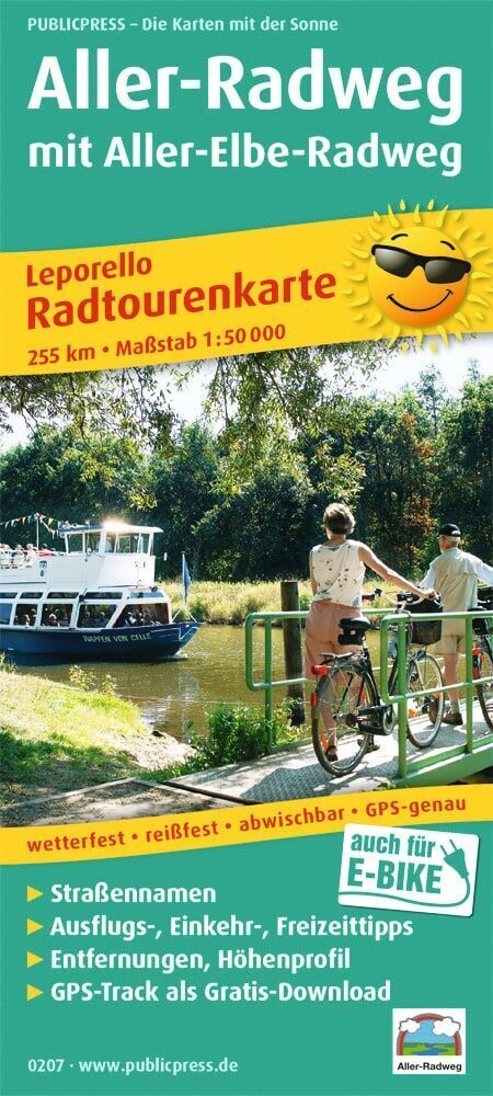 Publicpress Leporello Radtourenkarte Aller-Radweg mit Aller-Elbe-Radweg 1:50.000, Auch für E-Bike