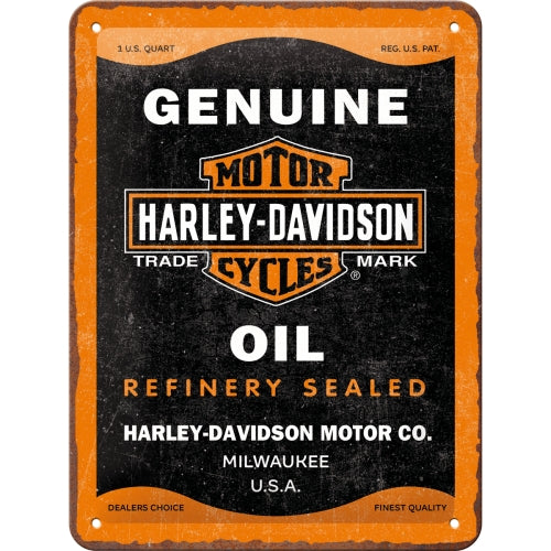 Blechschild "Harley-Davidson Genuine Oil" (15 x 20 cm)