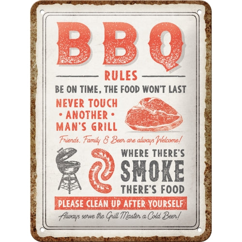 Blechschild "BBQ Rules" (15 x 20 cm)