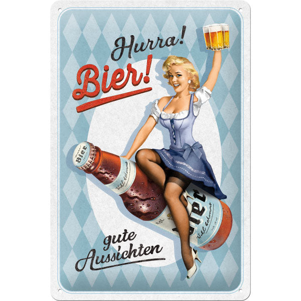 Blechschild 40 x 30 cm "Hurra! Bier!" (30 x 20 cm)