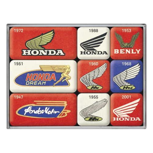 Magnetset "Honda MC - Logo Evolution" (9 Stk. verschiedene Muster)