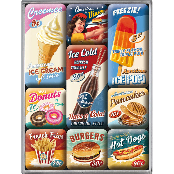 Magnetset "USA American Diner" (9 Stk. verschiedene Muster)