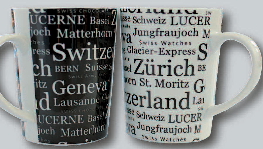 Tassen "Switzerland", weiss-schwarz (2 Stk.)