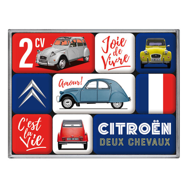 Magnet Set "Citroen 2CV - C'est la vie" (9 Stk. verschiedene Muster)