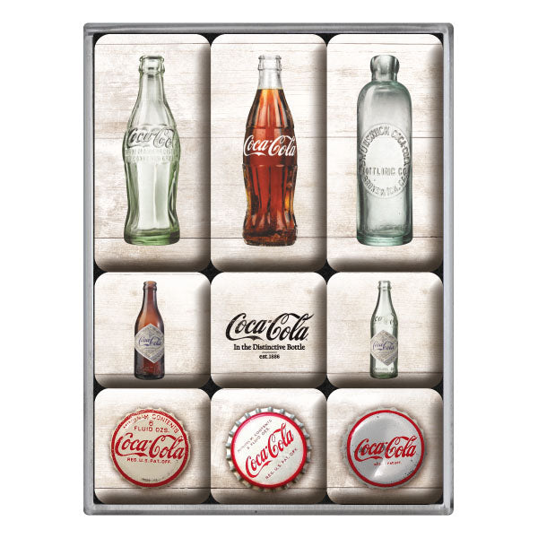 Magnetset "Coca-Cola - Bottle Timeline" (9 Stk. verschiedene Muster)