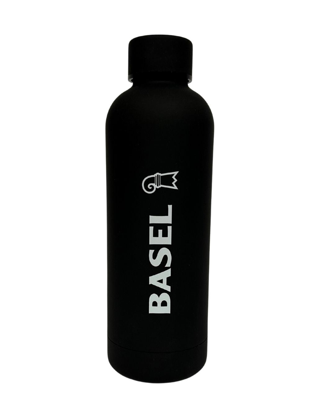 Thermosflasche "Basel", schwarz mit weisser Schrift (500 ml)