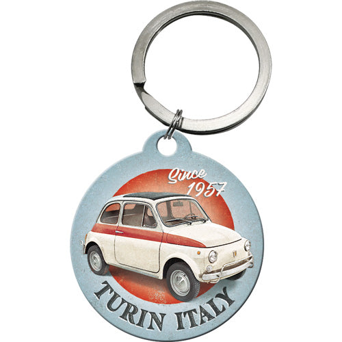 Schlüsselanhänger "Fiat 500 Turin Italy", rund
