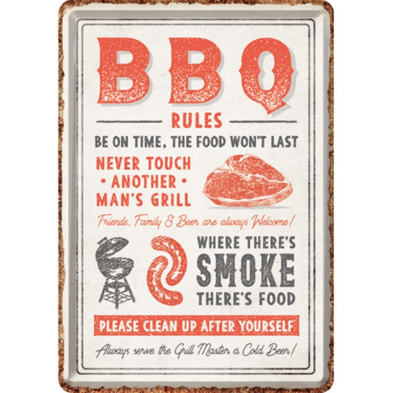 Blechschild "BBQ Rules" (10 x 14 cm)