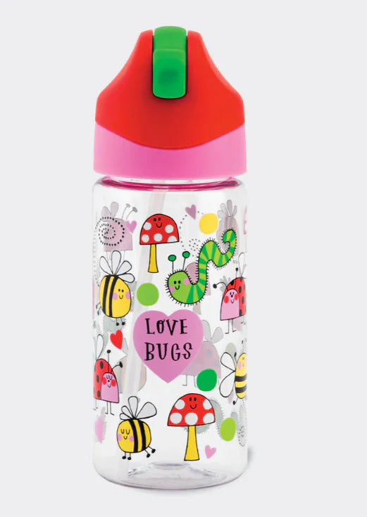 Wasserflasche mit Trinkhalm "Love Bugs"