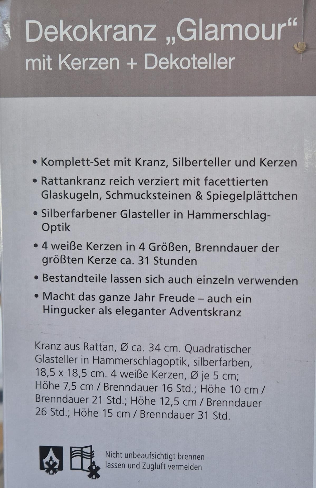 Dekokranz "Glamour" mit Kerzen & Dekoteller