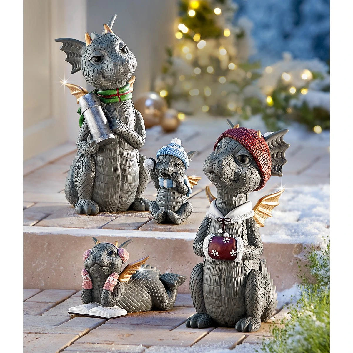 Dekofiguren "Drachenfamilie Snow" 4-tlg.