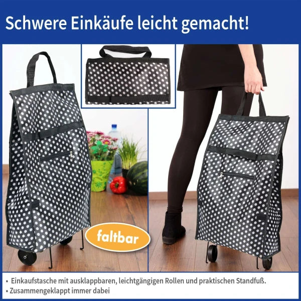 Einkaufs-Trolley faltbar, schwarz mit weissen Punkten, 20 L