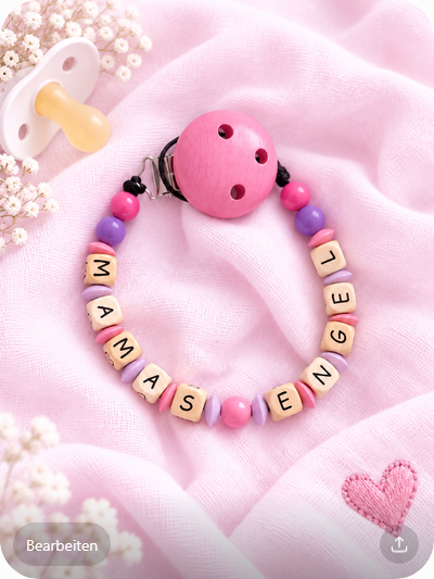 Nuggikette "Mamas Engel" (Farbe: pink/violett, Material: Holz)