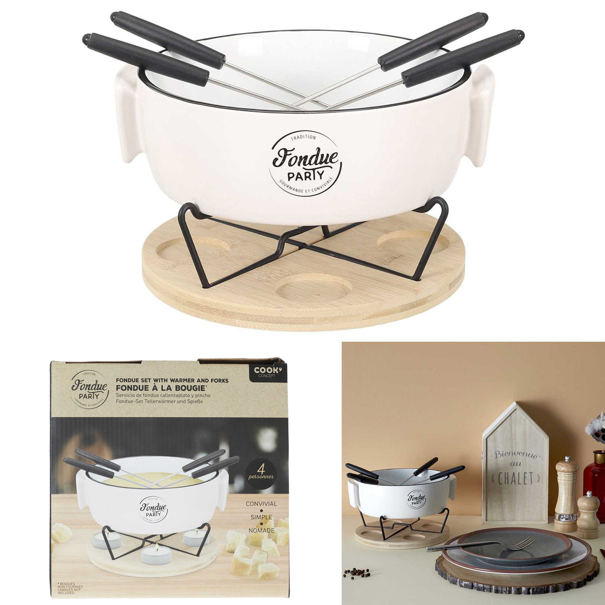 Fondue-Set "Fondue Party" mit Teelichtwärmer und 4 Gabeln