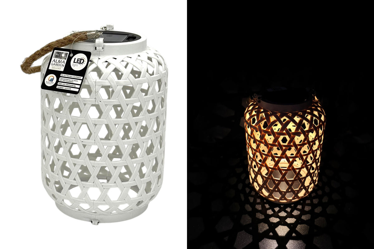 Solarlampe "Solea" mit Gitterdesign und Juteseil, weiss