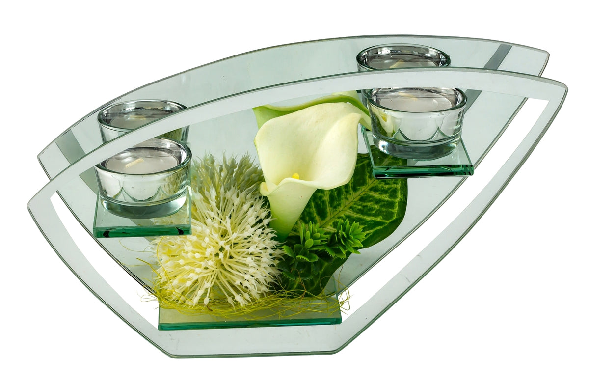Glasdeko "Flora" für 2 Teelichter