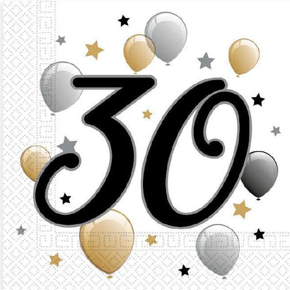 Servietten "Happy Birthday zum 30." (20 Stück, 33 x 33 cm)