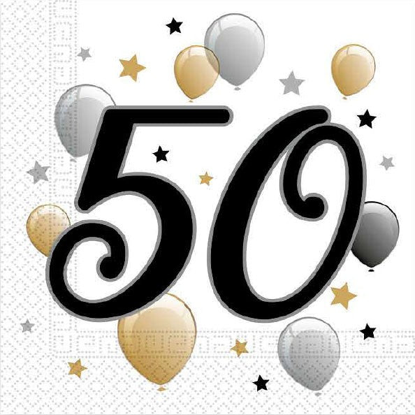 Servietten "Happy Birthday zum 50." (20 Stk., 33 x 33 cm)