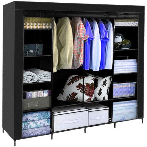 Stoffkleiderschrank (faltbar, schwarz, 170 × 42 × 170 cm)