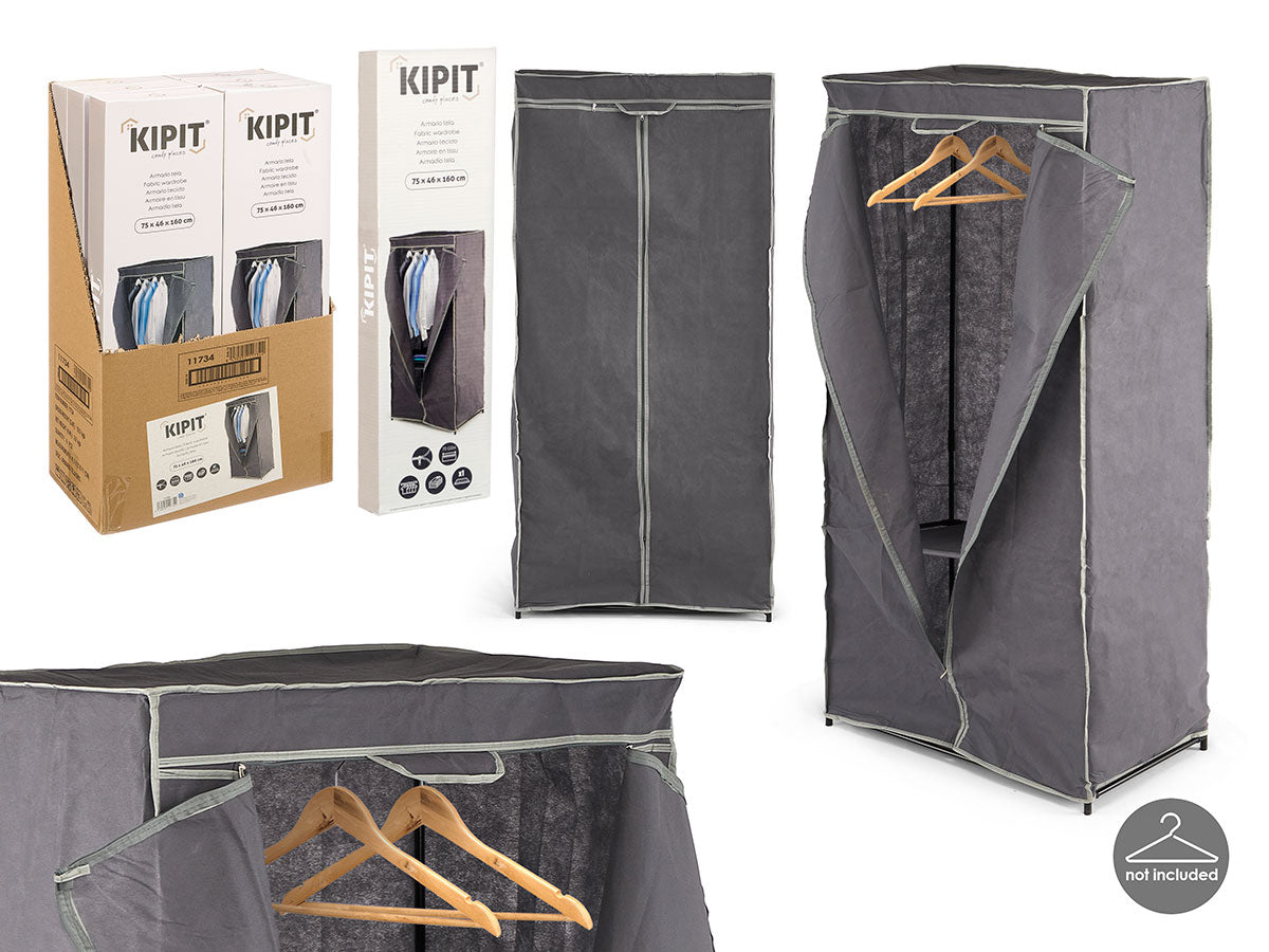 KIPIT Stoffschrank, grau-schwarz (75 × 46 × 160 cm)